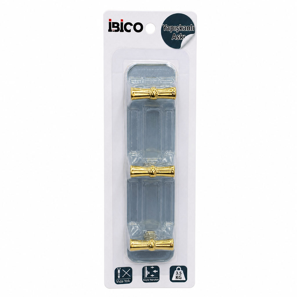 İbico 3 Kollu Gold Yapışkanlı Askı