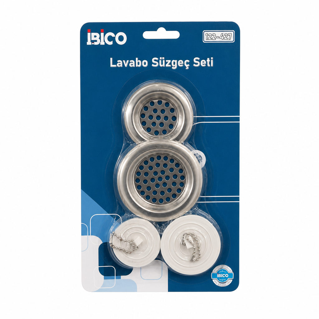 İbico 4'lü Lavabo Süzgeci ve Tıpa Seti